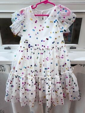 Lola + The Boys White Tulle Dress with Multi-Color Polka Dots 6